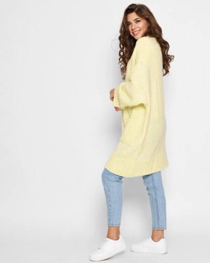 Довгий жовтий в'язаний кардиган 51370, Колір: Жовтий, Розмір: ONE SIZE, зображення 2