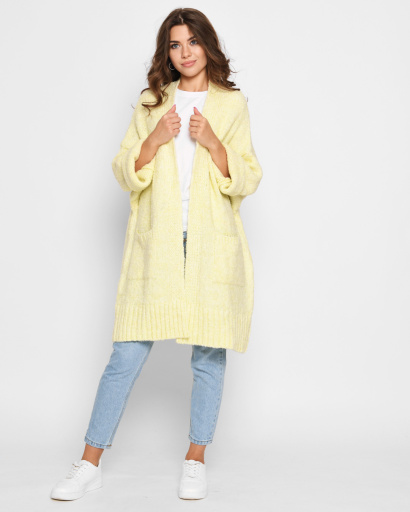 Довгий жовтий в'язаний кардиган 51370, Колір: Жовтий, Розмір: ONE SIZE, зображення 3