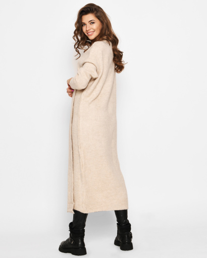 Длинный вязаный бежевый кардиган 51376, Цвет: Бежевый, Размер: ONE SIZE, изображение 3