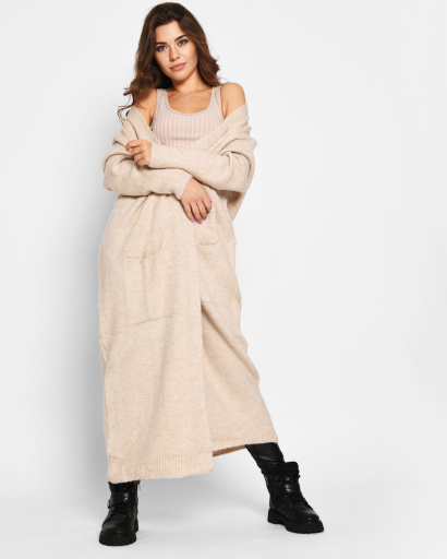 Длинный вязаный бежевый кардиган 51376, Цвет: Бежевый, Размер: ONE SIZE, изображение 5