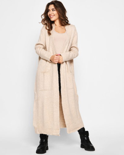 Длинный вязаный бежевый кардиган 51376, Цвет: Бежевый, Размер: ONE SIZE, изображение 6