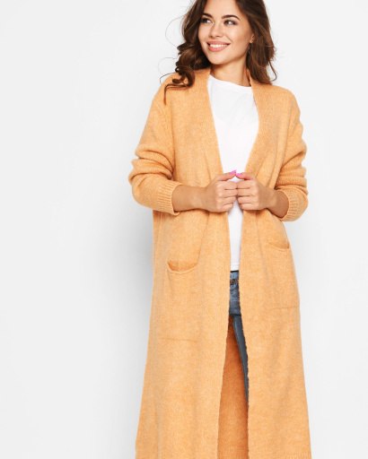 Длинный вязаный оранжевый кардиган 51377, Цвет: Оранжевый, Размер: ONE SIZE, изображение 2