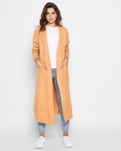 Длинный вязаный оранжевый кардиган 51377, Цвет: Оранжевый, Размер: ONE SIZE, изображение 3
