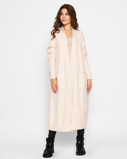 Довгий в'язаний молочний кардиган 51378, Колір: Молочний, Розмір: ONE SIZE, зображення 4