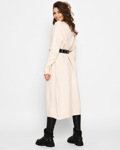 Довгий в'язаний молочний кардиган 51378, Колір: Молочний, Розмір: ONE SIZE, зображення 6