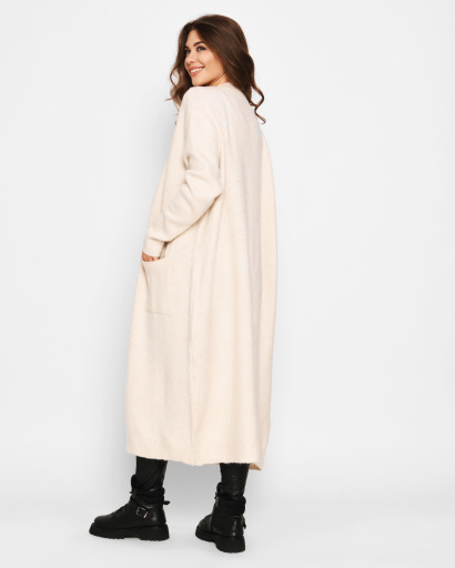 Довгий в'язаний молочний кардиган 51378, Колір: Молочний, Розмір: ONE SIZE, зображення 8
