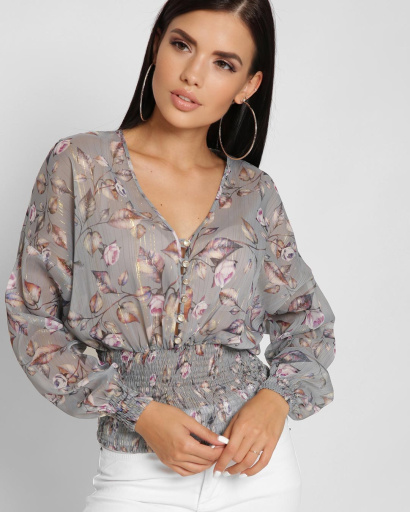 Шифонова жіноча блуза на резинці колір сірий 37388, Колір: Сірий, Розмір: XS, зображення 5