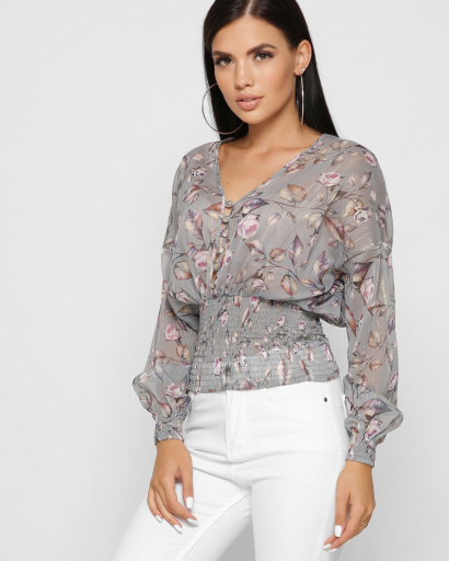 Шифонова жіноча блуза на резинці колір сірий 37388, Колір: Сірий, Розмір: XS, зображення 6