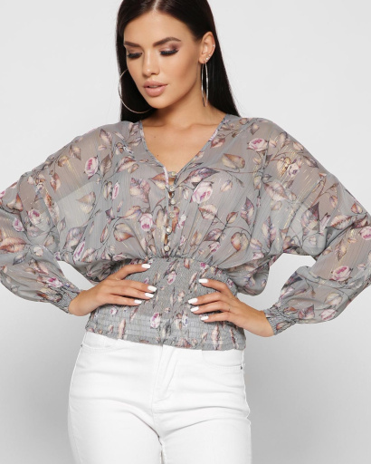 Шифонова жіноча блуза на резинці колір сірий 37388, Колір: Сірий, Розмір: XS, зображення 2