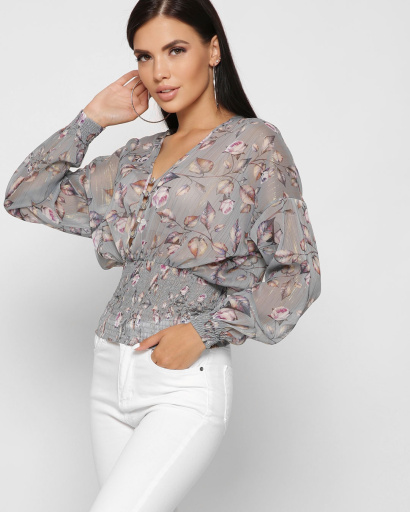 Шифонова жіноча блуза на резинці колір сірий 37388, Колір: Сірий, Розмір: XS, зображення 3