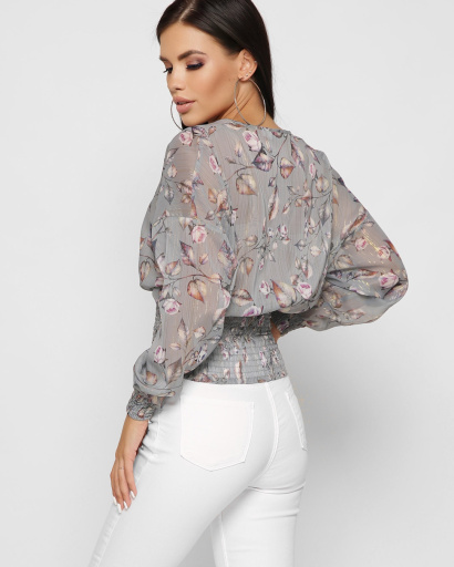 Шифонова жіноча блуза на резинці колір сірий 37388, Колір: Сірий, Розмір: XS, зображення 4