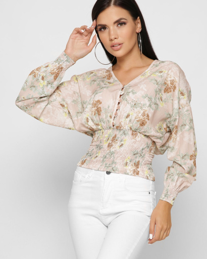 Шифонова жіноча блуза на резинці колір пудра 37389, Колір: Пудровий, Розмір: XS, зображення 3