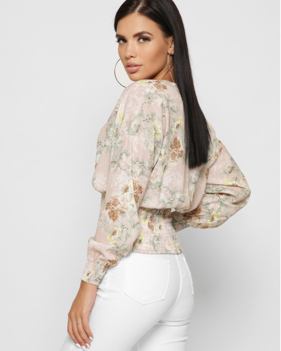 Шифонова жіноча блуза на резинці колір пудра 37389, Колір: Пудровий, Розмір: XS, зображення 4