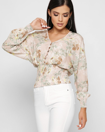 Шифонова жіноча блуза на резинці колір пудра 37389, Колір: Пудровий, Розмір: XS, зображення 5