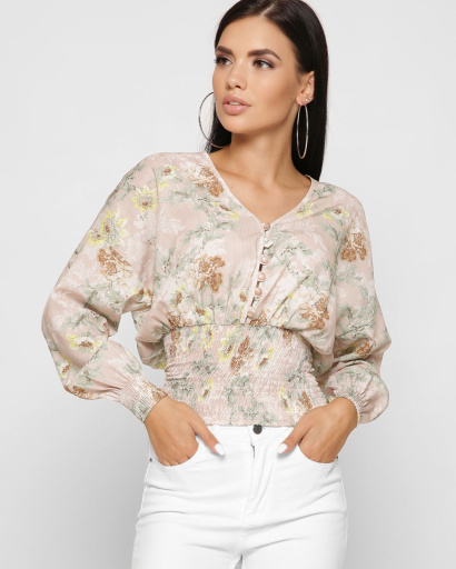 Шифонова жіноча блуза на резинці колір пудра 37389, Колір: Пудровий, Розмір: XS, зображення 7