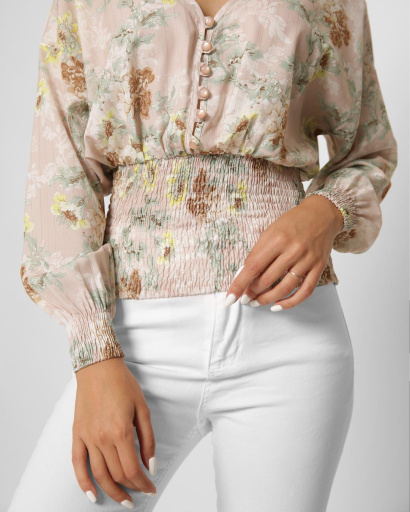 Шифонова жіноча блуза на резинці колір пудра 37389, Колір: Пудровий, Розмір: XS, зображення 8