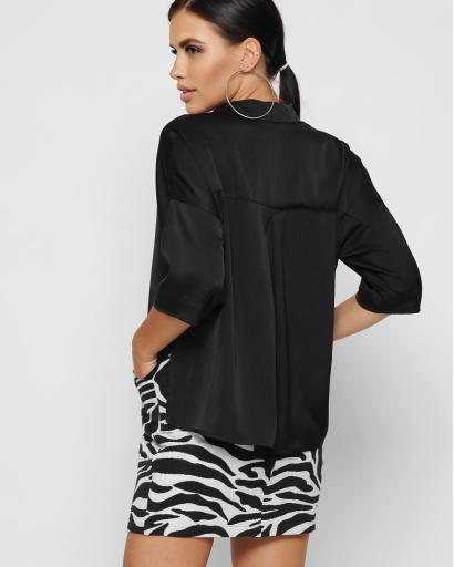 Шовкова чорна блузка з кишенею 37392, Колір: Чорний, Розмір: XS, зображення 4