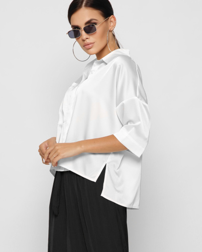 Шовкова біла блузка з кишенею 37393, Колір: Білий, Розмір: L, зображення 4