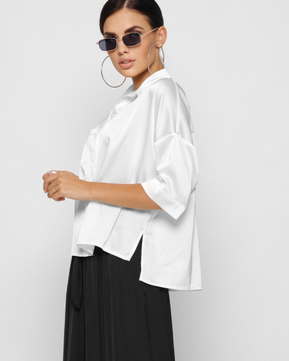 Шовкова біла блузка з кишенею 37393, Колір: Білий, Розмір: L, зображення 6