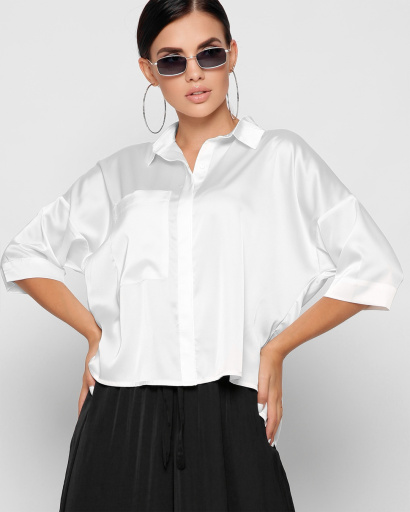 Шовкова біла блузка з кишенею 37393, Колір: Білий, Розмір: L, зображення 7