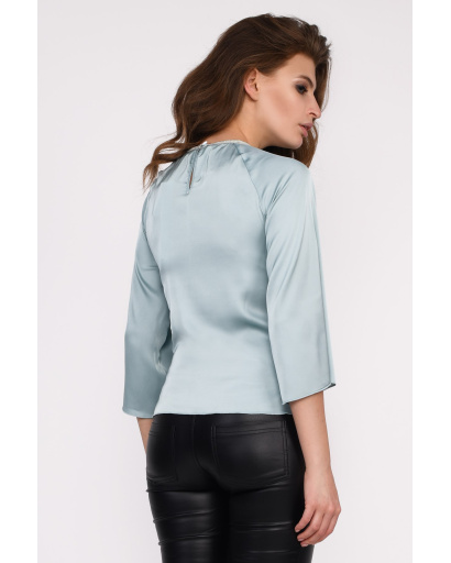 Стильная мятная блузка из шелка с завязкой 35056, Цвет: Мята, Размер: XS, изображение 3