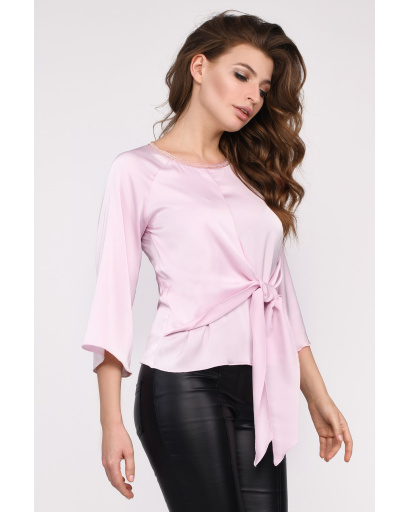 Стильная розовая блузка из шелка с завязкой 35057, Цвет: Розовый, Размер: XS, изображение 2