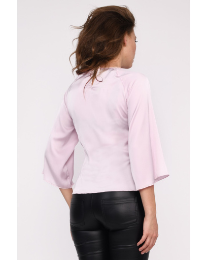 Стильная розовая блузка из шелка с завязкой 35057, Цвет: Розовый, Размер: XS, изображение 3