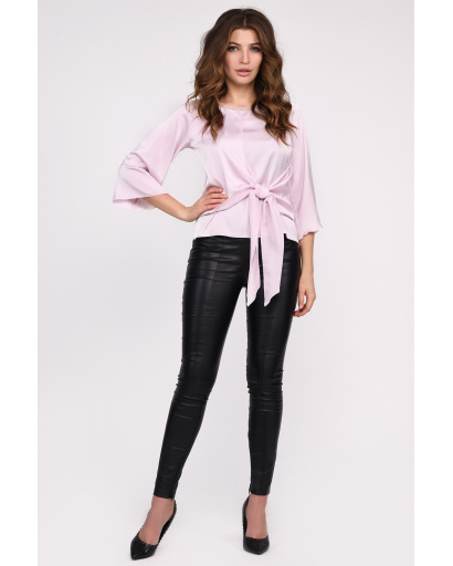 Стильная розовая блузка из шелка с завязкой 35057, Цвет: Розовый, Размер: XS, изображение 4