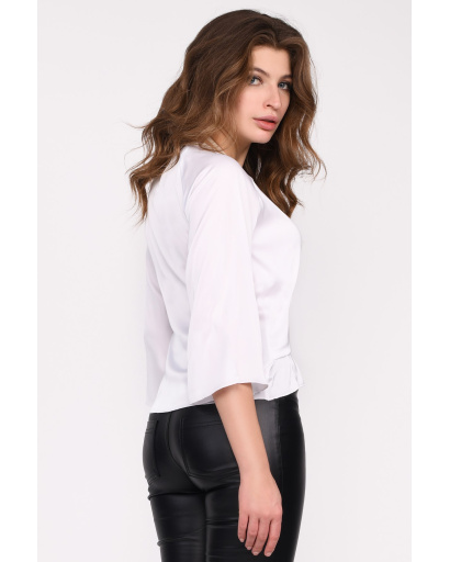 Стильная белая блузка из шелка с завязкой 35058, Цвет: Белый, Размер: XS, изображение 3