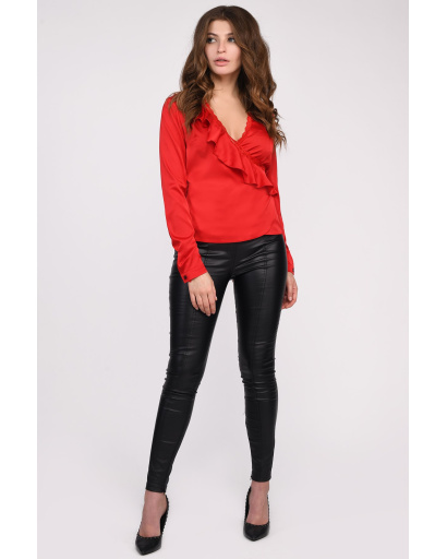 Червона шовкова блуза 35060, Колір: Червоний, Розмір: XS, зображення 4