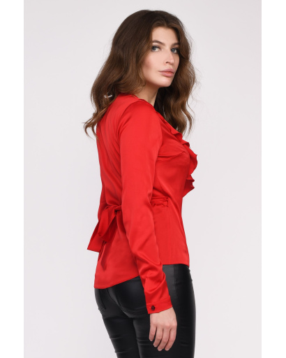 Червона шовкова блуза 35060, Колір: Червоний, Розмір: XS, зображення 3