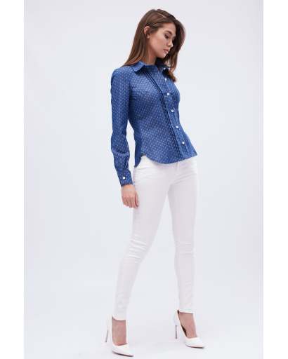 Синя жіноча блуза приталеного силуету 32565, Колір: Синій, Розмір: XS, зображення 2