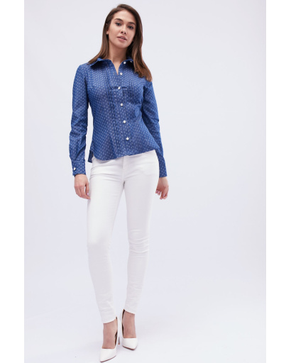 Синя жіноча блуза приталеного силуету 32565, Колір: Синій, Розмір: XS, зображення 3