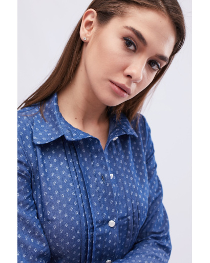 Синя жіноча блуза приталеного силуету 32565, Колір: Синій, Розмір: XS, зображення 4