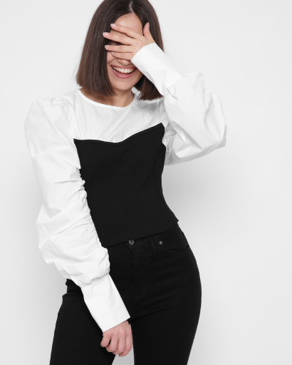 Блуза з широкими рукавами та резинкою на талії 43042, Колір: Чорний, Розмір: ONE SIZE, зображення 2