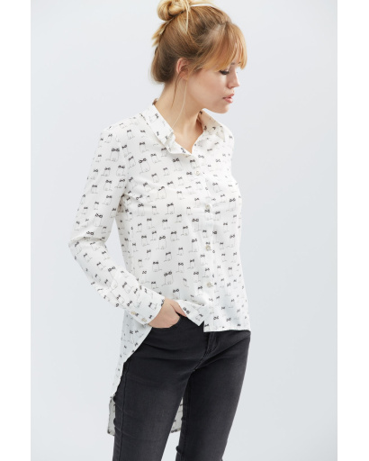 Подовжена шифонова сорочка "Котики в окулярах" 20310, Колір: Білий, Розмір: XS, зображення 5