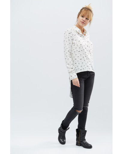 Подовжена шифонова сорочка "Котики в окулярах" 20310, Колір: Білий, Розмір: XS, зображення 2