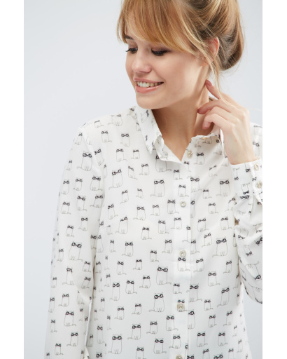 Подовжена шифонова сорочка "Котики в окулярах" 20310, Колір: Білий, Розмір: XS, зображення 3