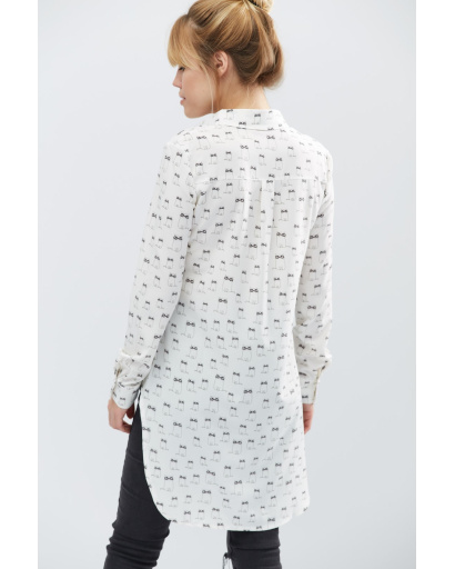 Подовжена шифонова сорочка "Котики в окулярах" 20310, Колір: Білий, Розмір: XS, зображення 4
