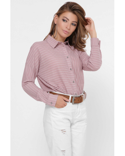 Смугаста рожева сорочка з подовженою спинкою 35113, Колір: Світло-рожевий, Розмір: M, зображення 2