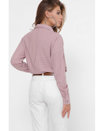 Смугаста рожева сорочка з подовженою спинкою 35113, Колір: Світло-рожевий, Розмір: M, зображення 3