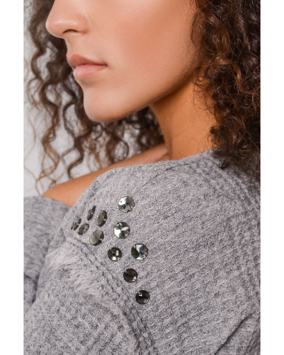 Светр прямого силуету з бахромою 28794, Колір: Сірий, Розмір: L, зображення 3