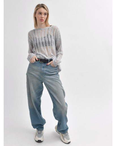 Жіночий прозорий светр з ажурною в’язкою 55965, Колір: Сірий, Розмір: ONE SIZE, зображення 3