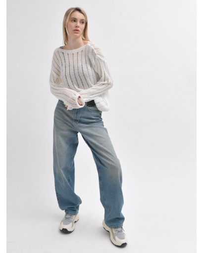 Жіночий прозорий светр з ажурною в’язкою 55966, Колір: Молочний, Розмір: ONE SIZE, зображення 3