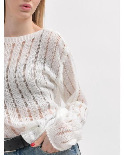 Жіночий прозорий светр з ажурною в’язкою 55966, Колір: Молочний, Розмір: ONE SIZE, зображення 4