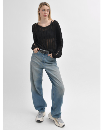 Жіночий прозорий светр з ажурною в’язкою 55967, Колір: Чорний, Розмір: ONE SIZE, зображення 3