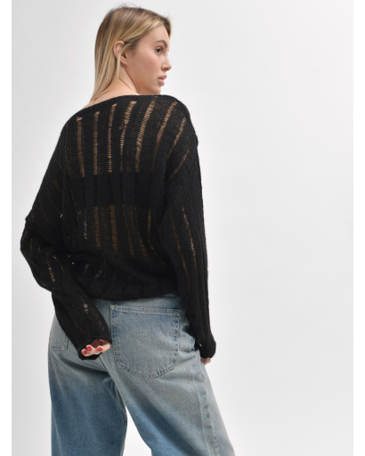 Жіночий прозорий светр з ажурною в’язкою 55967, Колір: Чорний, Розмір: ONE SIZE, зображення 4