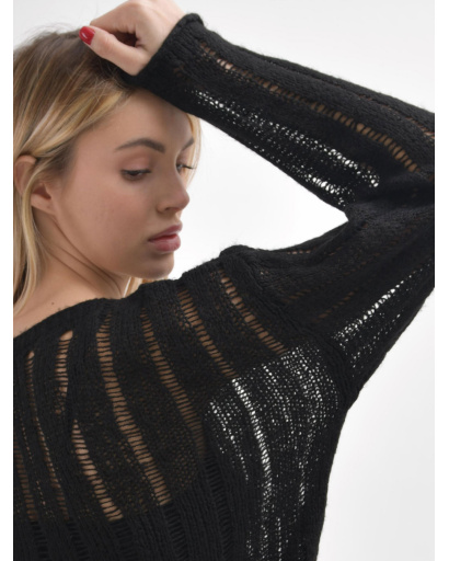 Жіночий прозорий светр з ажурною в’язкою 55967, Колір: Чорний, Розмір: ONE SIZE, зображення 5