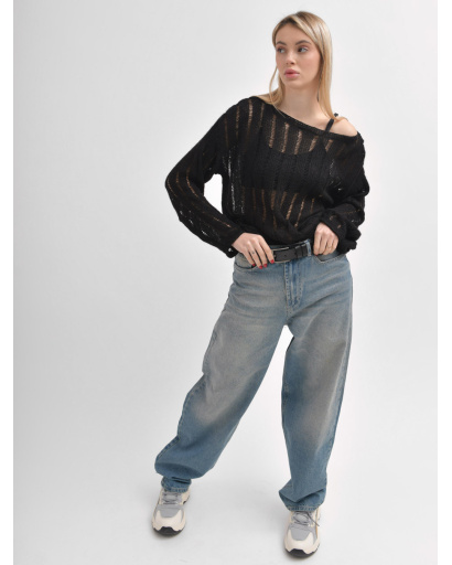 Жіночий прозорий светр з ажурною в’язкою 55967, Колір: Чорний, Розмір: ONE SIZE, зображення 6