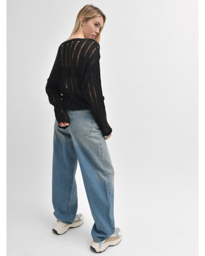 Жіночий прозорий светр з ажурною в’язкою 55967, Колір: Чорний, Розмір: ONE SIZE, зображення 7